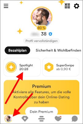 Countdown-Anzeige für aktivierten Spotlight