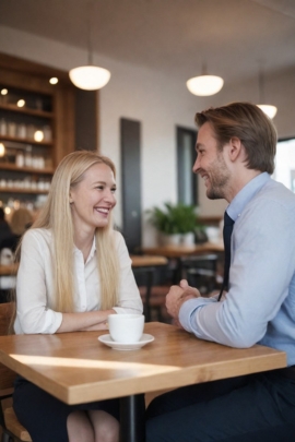 Alpha-Frau und Mann haben Date in einem Cafe