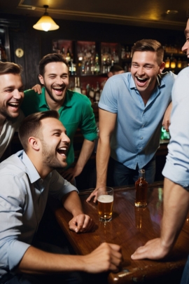 Freunde trinken Bier in Bar und haben viel Spaß