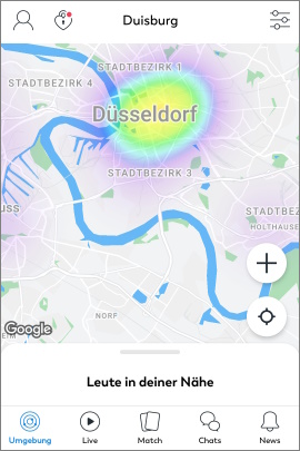 Umgebungssuche bei Lovoo mit Date-Map