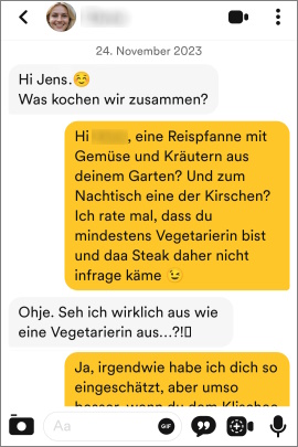 Chat-Gespräch in Bumble zwischen Frau und Mann