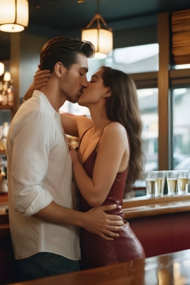 Mann ist in offener Beziehung und küsst andere Frau in der Bar