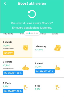 Menü um Abos in Bumble zu kaufen