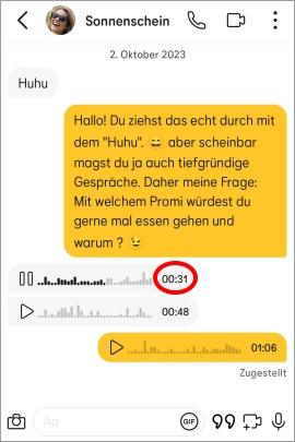 Im Bumble-Chat wird eine Sprachnachricht abgespielt