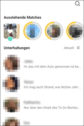 Menü mit Chats und ausstehenden Matches in Bumble