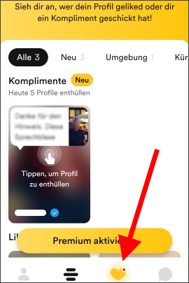 Menü in Bumble zum Aufdecken von Likes