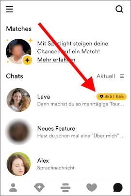 Chat-Übersicht in Bumble mit Best Bee