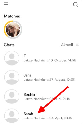 Liste mit aufgelösten Chats in Bumble