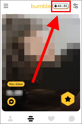 Button mit Countdown in Bumble, wann das Speed Dating startet