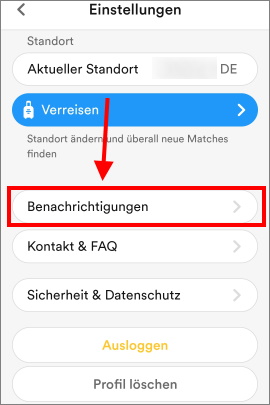 Menü für die Account-Einstellungen in Bumble