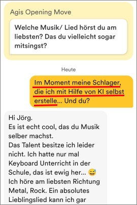 Nachricht bei Bumble, wo Mann über sein Hobby erzählt