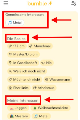 Profil-Badges in Bumble für persönliche Infos und Interessen