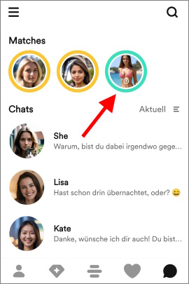 Verlängertes Match bei Bumble mit grünem Kreis