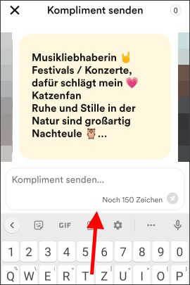 Menü in Bumble, um Komplimente zu versenden