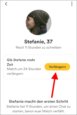 Menü, um Matches in Bumble zu verlängern