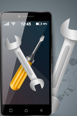 Große Werkzeug-Symbole auf einem Smartphone-Display