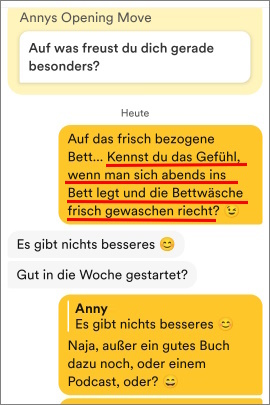 Emotionale erste Nachricht im Bumble-Chat