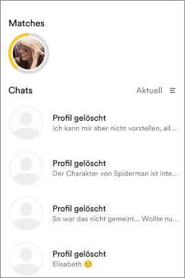 Liste mit gelöschten Accounts in Bumble