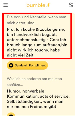 Kreative und leicht humorvolle Antworten auf Profilfragen in Bumble