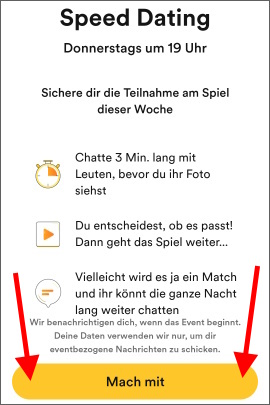 Menü zum Anmelden fürs Speed-Dating-Event in Bumble