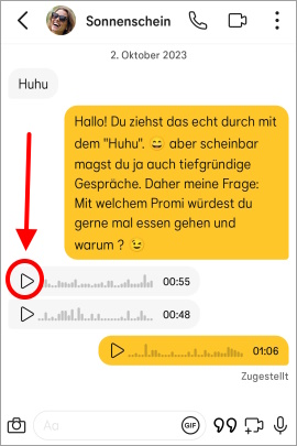 Frau hat im Bumble-Chat zwei Sprachnachrichten geschickt