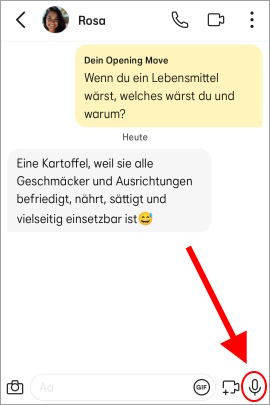 Chat in Bumble mit Mikrofon-Symbol zur Audioaufnahme