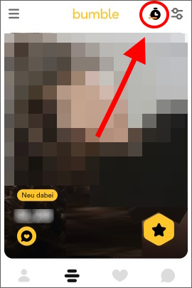 Button mit Stoppuhr-Symbol in der Bumble-App