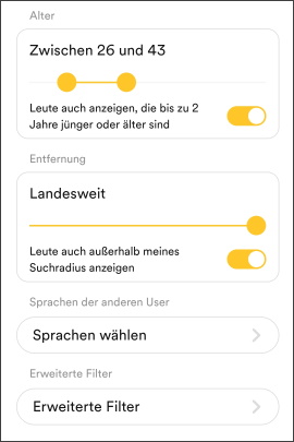 Sucheinstellungen in der Bumble-App