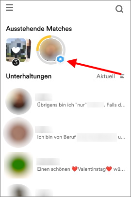 Ausstehendes Match mit SuperSwipe-Symbol in Bumble