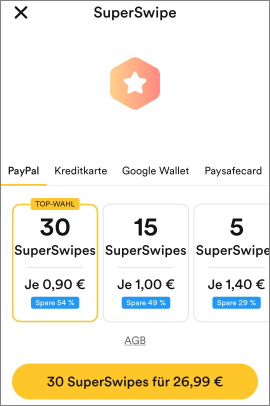 Preise für einzelne SuperSwipes ohne Abo in Bumble