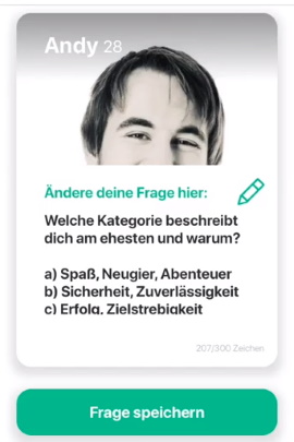 Profil in der Dating-App mit Frage