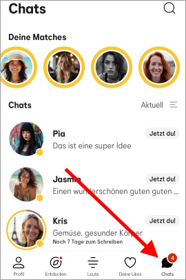 Menü mit den Matches und Chats in der Bumble-App