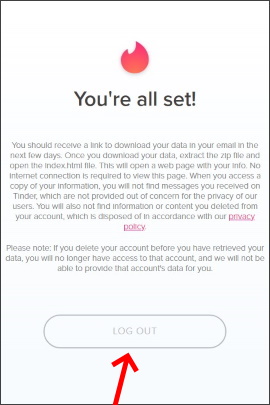 Bestätigung in Tinder, dass persönliche Daten angefordert wurden