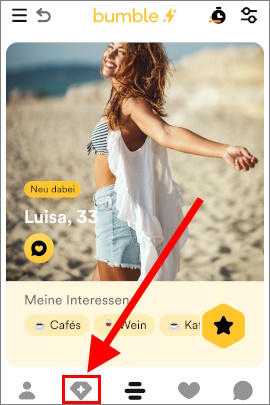 Swipe-Modus in Bumble mit Profil einer Frau