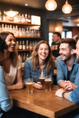 Freunde trinken zusammen Bier in der Bar