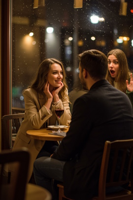 Eifersüchtige Ex-Freundin beobachtet Paar beim Date im Café