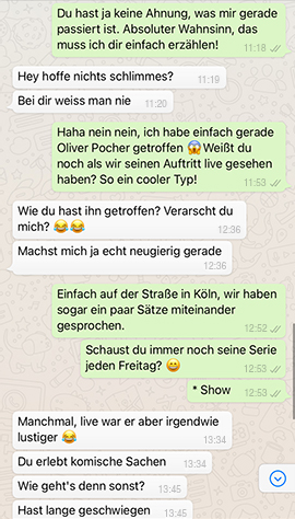 Screenshot von Chat in dem Ex von Erlebnis erzählt wird