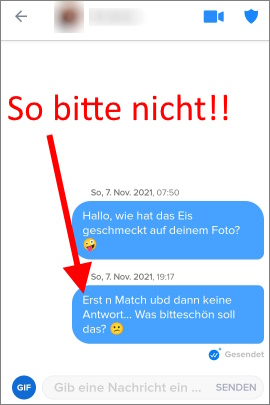 Mann schickt beleidigte Nachricht in Tinder, weil Frau nicht antwortet