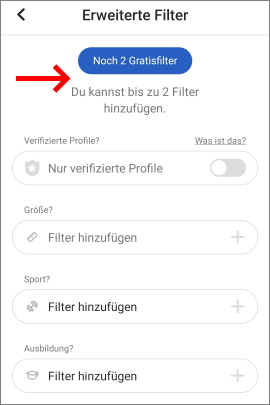 Menü für erweiterte Filter in Bumble