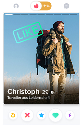 Tinder-Foto von Mann mit Rucksack beim Wandern