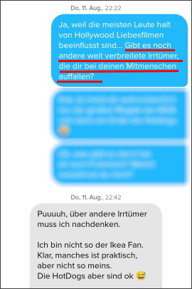 Antwort auf interessante Frage im Tinder-Chat