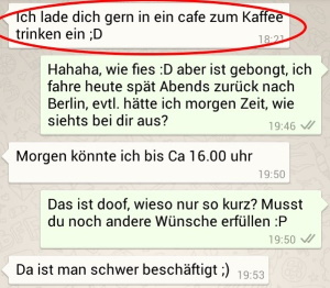 Frau lädt Mann in WhatsApp auf einen Kaffee ein