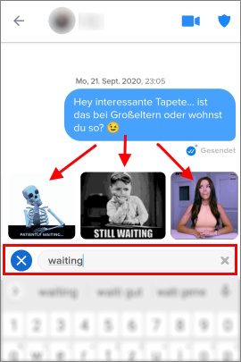 Vorschaubilder verschiedener GIFs im Tinder-Chat