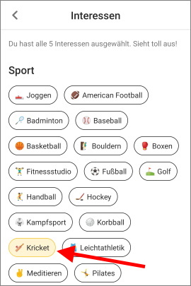 Tags für Hobbys und Interessen in den Bumble-Einstellungen
