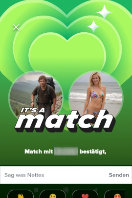 Match zwischen Mann und Frau auf Tinder