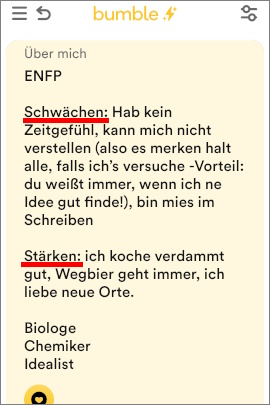 Kreativer Profiltext in Bumble