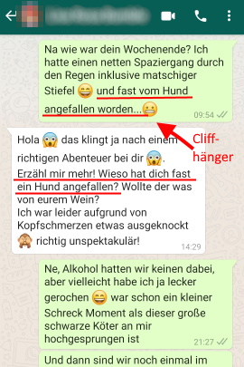 Frau antwortet mit langer Nachricht auf Cliffhänger-Satz