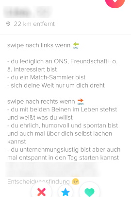 User fordert Leser auf, nach links oder rechts zu swipen