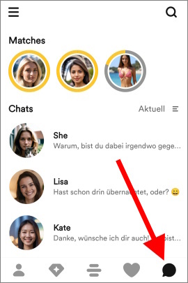 Menü für die Matches und Chats in Bumble