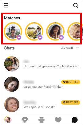 Liste von Matches mit hübschen Frauen auf Bumble